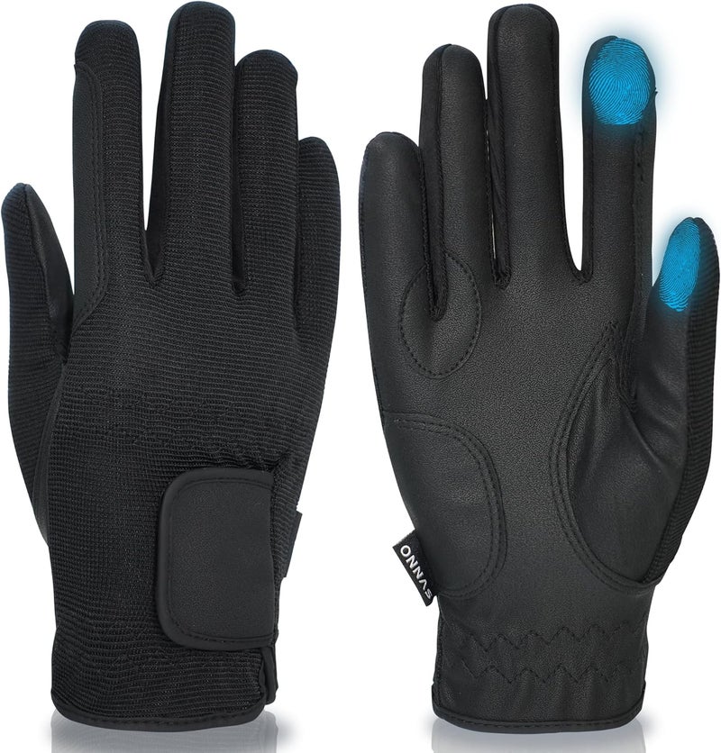 ONNAS Equestrian Riding Gloves, Touch Screen, Double-Layer PU Fingers, Hook & Loop Wrist - Ideal for Horse Riding, Boating, Gardening, Cycling & Driving - Image 1